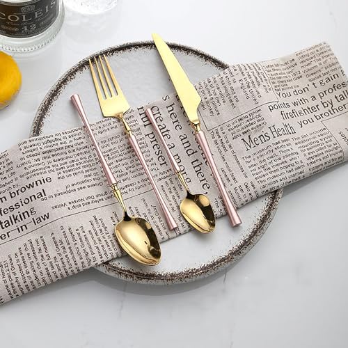 Messer und Gabel aus Edelstahl, Bambus, rosa Besteckset for 6 Personen, 24-teiliges Messer und Gabel aus Edelstahl, Bambus, rosa Besteckset for 6 Personen, 24-teiliges von JVNALwnkv