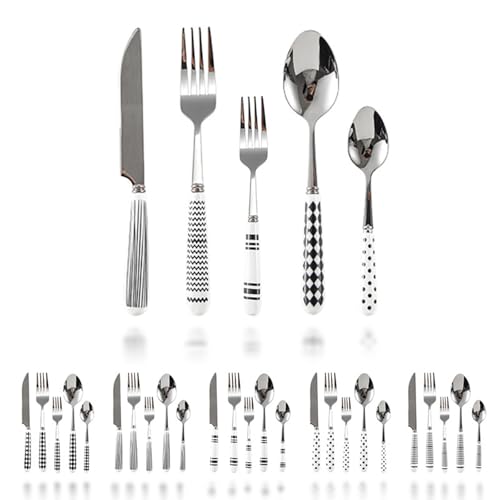 Messer und Gabel aus Edelstahl, Bambusmesser Gabeln, 30-teiliges Besteck, Service for 6 Personen, Servierset, Edelstahlbesteck, hohe Farbe Messer und Gabel aus Edelstahl, Bambusmesser Gabeln, 30-teiliges Besteck, Service for 6 Personen, Servierset, Edelstahlbesteck, hohe Farbe von JVNALwnkv