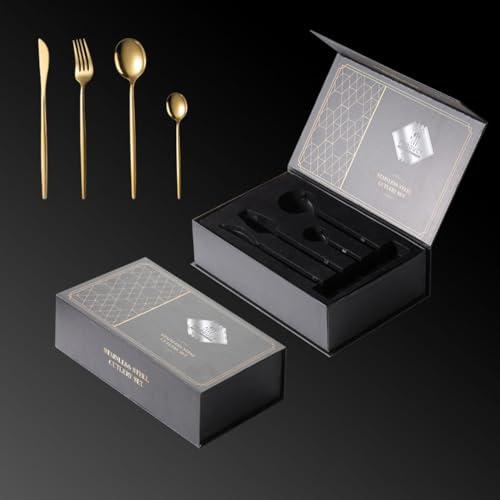 Messer und Gabel aus Edelstahl, Bambusmesser Gabeln, Goldfarbenes 48-teiliges Besteckset mit kleiner Geschenkbox, Edelstahlbesteck-Set for 12 Personen Messer und Gabel aus Edelstahl, Bambusmesser Gabeln, Goldfarbenes 48-teiliges Besteckset mit kleiner Geschenkbox, Edelstahlbesteck-Set for 12 Personen von JVNALwnkv