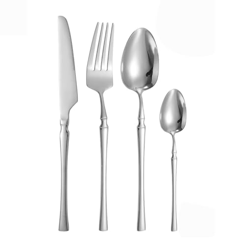 Messer und Gabel aus Edelstahl, Bambusmesser Gabeln, kreatives Besteckset, 24-teiliges Besteck im westlichen Stil von JVNALwnkv