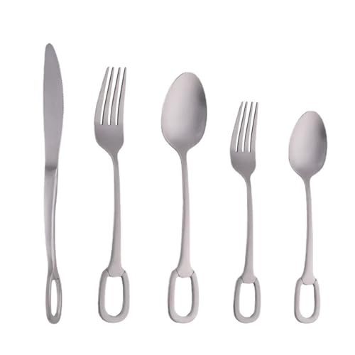 Messer und Gabel aus Edelstahl, Bambusmesser -gabeln, 30-teiliges Besteckset, Service for 6 Personen, Hochglanzoberfläche, Steakmesser, Salatgabeln, Dessertgabeln von JVNALwnkv