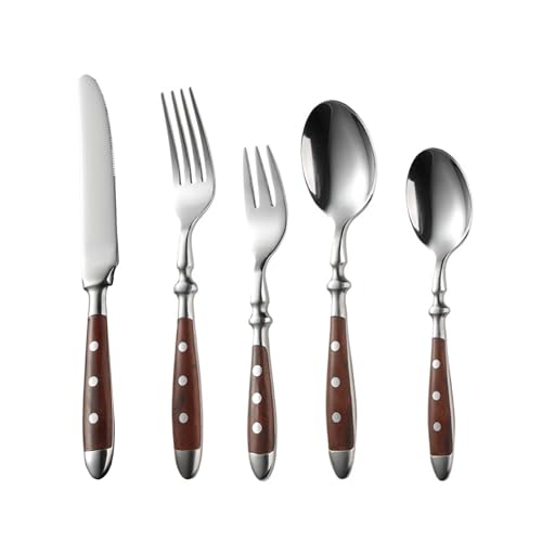 Messer und Gabel aus Edelstahl, Bambusmesser -gabeln, Besteckset for 4 Personen, lebensmittelechtes Edelstahlbesteckset, 20-teiliges mit Gabeln Löffeln von JVNALwnkv