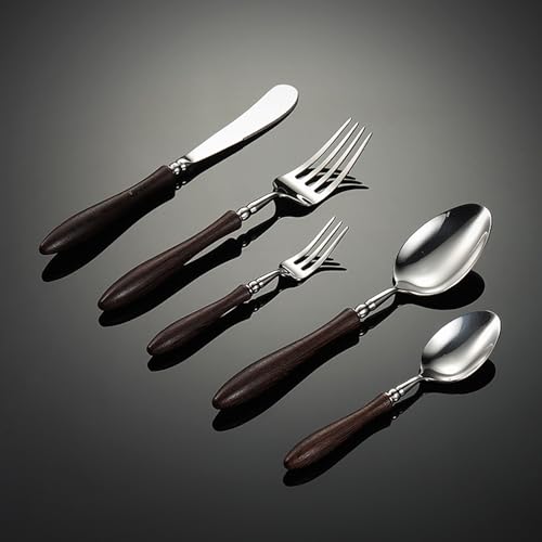 Messer und Gabel aus Edelstahl, Bambusmesser -gabeln Holz, 30-teilig for 6 Personen, Besteckset, Edelstahl-Besteckservice for 360 von JVNALwnkv