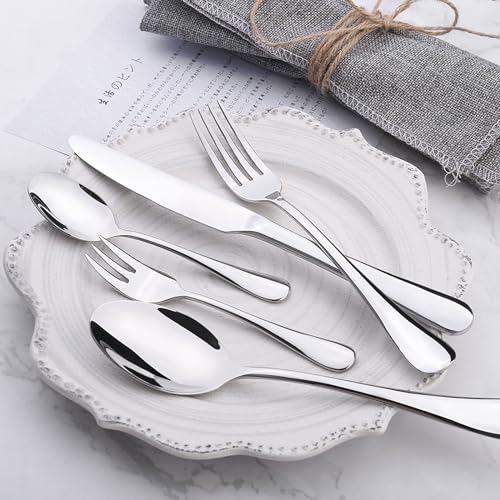 Messer und Gabel aus Edelstahl, Besteckset mit Bambus, 5-32-teiliges Geschirrset, in Lebensmittelqualität von JVNALwnkv