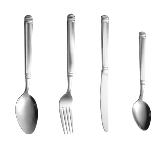 Messer und Gabel aus Edelstahl, Gabeln Bambus, 24-teiliges Besteck, Service for 6 Personen, Steakmesser-Küchenutensilien-Set von JVNALwnkv