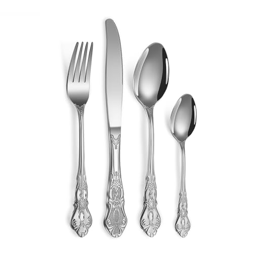 Messer und Gabel aus Edelstahl, Gabeln Bambus, Besteckset, Western-Bestecksets im Retro-Gold-Look for 24 Personen mit, Löffel, Messer-Set Messer und Gabel aus Edelstahl, Gabeln Bambus, Besteckset, Western-Bestecksets im Retro-Gold-Look for 24 Personen mit, Löffel, Messer-Set von JVNALwnkv