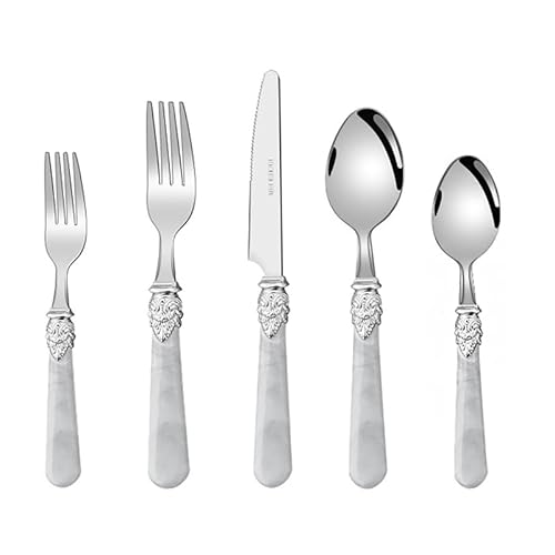 Messer und Gabel aus Edelstahl, Gabeln Bambus. 5-teiliges Besteckset im europäischen Stil mit verdickten Steakmessern Messer und Gabel aus Edelstahl, Gabeln Bambus. 5-teiliges Besteckset im europäischen Stil mit verdickten Steakmessern von JVNALwnkv