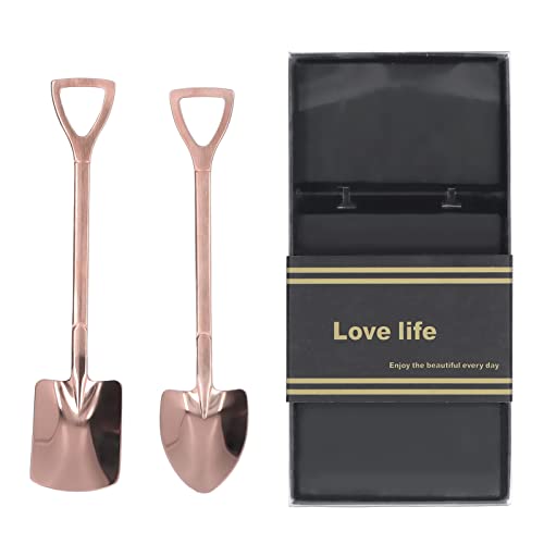 Schaufel for Graben, Gartenschaufel aus Holz, 2 Schaufellöffel, Dessertlöffel aus Edelstahl for Eiscreme, kleine Joghurtlöffel for Kaffee, Tee, Obst, Zuckerkuchen (Gold-Set [Black Box]) von JVNALwnkv