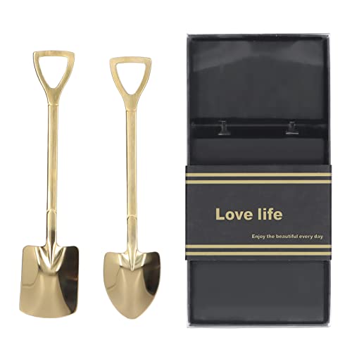 Schaufel for Graben, Gartenschaufel aus Holz, 2 Schaufellöffel, Dessertlöffel aus Edelstahl for Eiscreme, kleine Joghurtlöffel for Kaffee, Tee, Obst, Zuckerkuchen (Gold-Set [Black Box]) von JVNALwnkv