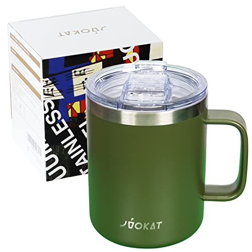 JVOKAT Thermobecher mit Henkel, 350ml, Vakuum Isolierter Becher mit Deckel, Kaffeebecher, Teetasse, Doppelwandiger Edelstahl Camping becher, Travel Mug, Bierkrug (Grün) von JVOKAT