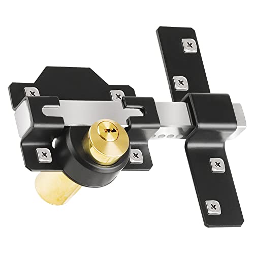 Beidseitiges Türschloss, 50 mm lang, aus Edelstahl, abschließbar, mit Doppelverriegelung hinten, für Hof, Gartentüren/Tore, 5 Schlüssel (50 mm) von JVSURF