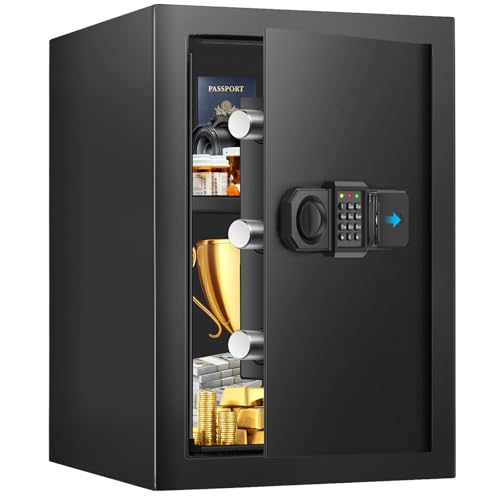 50L Safe Tresor für Zuhause, Feuerfester Tresor mit Schlüssel, Abnehmbares Regal und Stummschaltfunktion, Elektronische Anti-Diebstahl Tresore für Geld, Dokument and Wertgegenstände von JVTISF