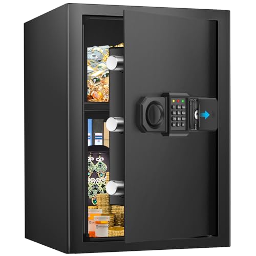 60L Großer Safe Tresor für Zuhause, Feuerfester Tresor mit Schlüssel, Abnehmbares Regal und Stummschaltfunktion, Anti-Theft Tresore für Geld, Dokument, Medizin and Wertgegenstände von JVTISF