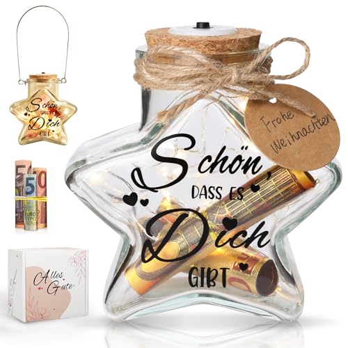 JVURICE® LED Flaschenlicht Geldgeschenk Hochzeit Geburtstag Ruhestand Weihnachten Geschenk Für Frauen Männer Weihnachtsgeschenke Stern Leuchtflasche Beleuchtete Flasche Dekoflasche Mit Lichterkette von JVURICE