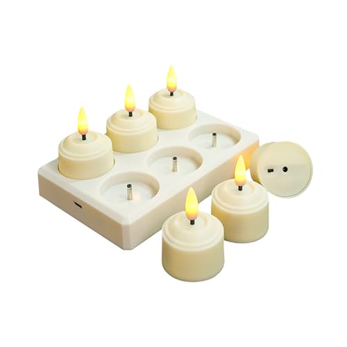 JVURICE 6er Aufladbare Teelichter mit Timer und Ladestation, LED Teelichter Wiederaufladbar, Kerzen Flackernd für Zimmer Wohnzimmer Halloween Weihnachten Hochzeit Tisch Party Deko JVURICE 6er Aufladbare Teelichter mit Timer und Ladestation, LED Teelichter Wiederaufladbar, Kerzen Flackernd für Zimmer Wohnzimmer Halloween Weihnachten Hochzeit Tisch Party Deko von JVURICE