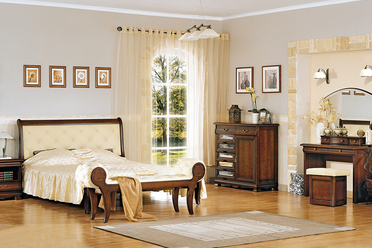 5-teiliges Schlafzimmer Bett Vitrine Kommode Hocker Schminktisch Landhaus von JVmoebel