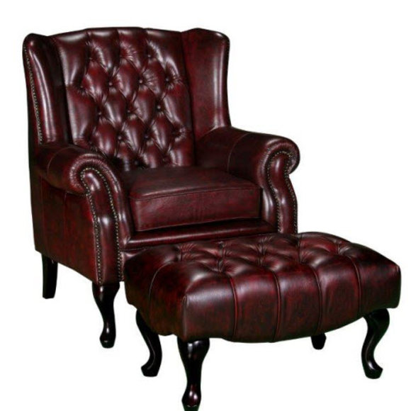 Chesterfield Ohrensessel + Hocker Sessel Couch Polster Set Leder von JVmoebel