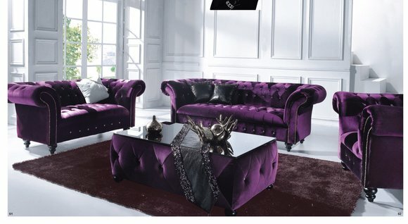 Chesterfield Sofagarnitur 3+2+1 Sitzer Samt Kristall KLEOPATRA von JVmoebel