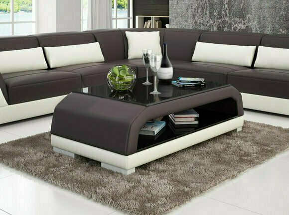 DESIGNER COUCHTISCH POLSTER TISCH LEDER GLAS MODERNER TISCHE GLASTISCHE 6108 - SOFORT LIEFERBAR von JVmoebel