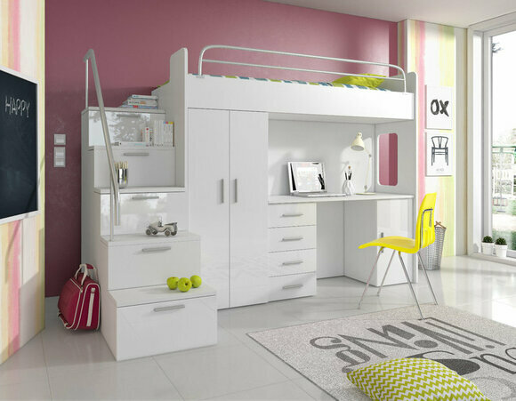 DOPPELSTOCKBETT STOCKBETT BETT ETAGENBETT MIT SCHREIBTISCH + KLEIDERSCHRANK von JVmoebel