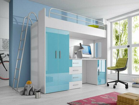 DOPPELSTOCKBETT STOCKBETT BETT ETAGENBETT MIT SCHREIBTISCH + KLEIDERSCHRANK von JVmoebel