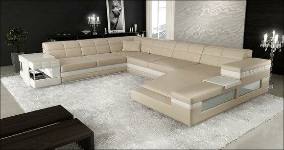 Ecksofa Sofa Couch Polster Leder Garnitur Wohnlandschaft Ecke Wohn Beige PH3006 von JVmoebel