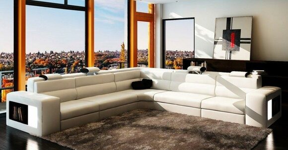 Ecksofa Sofa Couch Polster Leder Garnitur Wohnlandschaft Ecke Wohn Weiden Weiss von JVmoebel