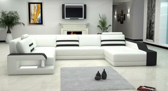 Ecksofa Sofa Couch Polster Leder Garnitur Wohnlandschaft Ecke Wohn Weiß PHX1 von JVmoebel