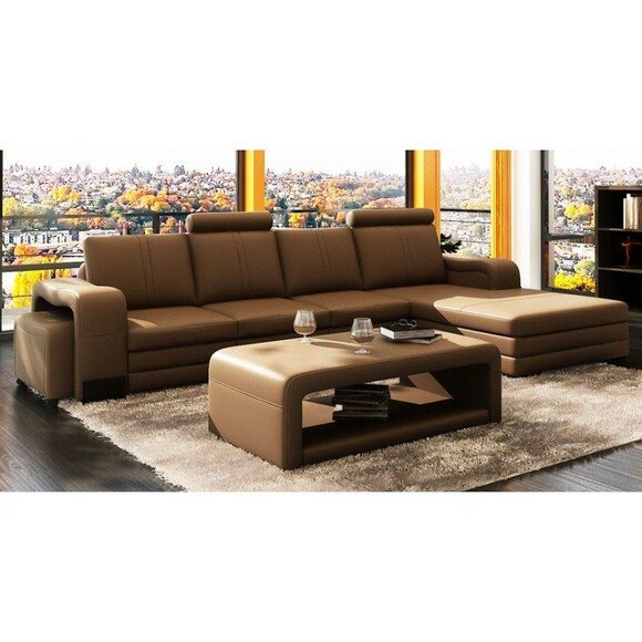 Elegante Designer XXL Big Ecksofa Leder Sofa Couch Wohnlandschaft von JVmoebel