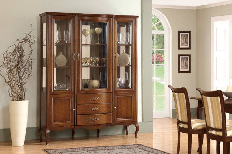 Großer Schrank Massiv Echtholz Rustikal Klassische Vitrine Vitrinenschrank von JVmoebel