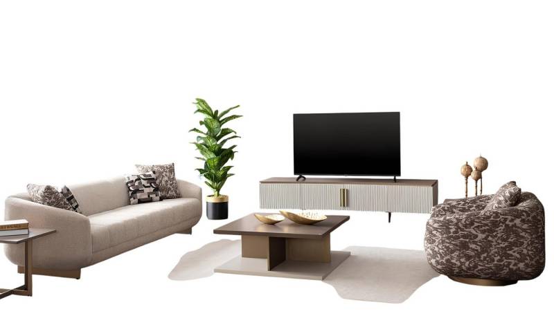 JVmoebel 3-Sitzer 3+1-Sitzer, Couchtisch und TV-Lowboard – stilvolles Wohnzimmer-Set, 4 Teile, Made in Europe von JVmoebel