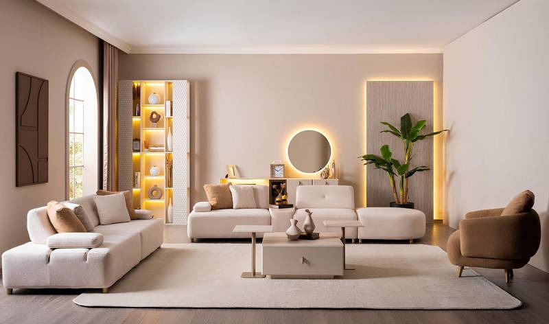 JVmoebel Polstergarnitur Beige Wohnzimmer-Set aus Stoff für gemütliche Einrichtung, (8-tlg., Sofa 5 Sitzer, Sassel, Couchtisch, Sofa 3 Sitzer), Made in Europe JVmoebel Polstergarnitur Beige Wohnzimmer-Set aus Stoff für gemütliche Einrichtung, (8-tlg., Sofa 5 Sitzer, Sassel, Couchtisch, Sofa 3 Sitzer), Made in Europe von JVmoebel