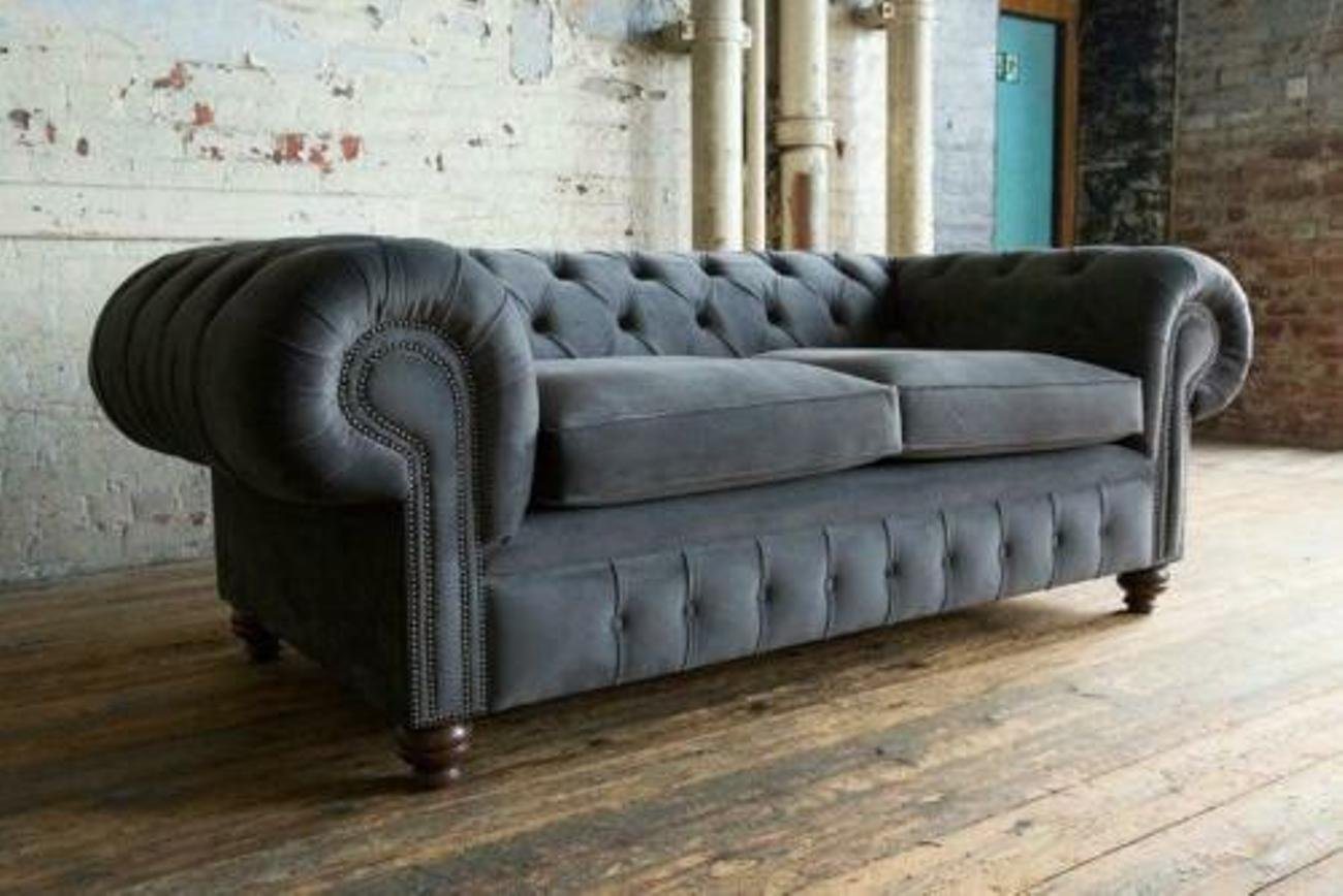 JVmoebel 3-Sitzer Cheserfield Samt Sofa 3 Sitzer Designer Couch Textil Stoff Polster, Mit Sitzkissen, Mit Knöpfen und Nieten verziert von JVmoebel