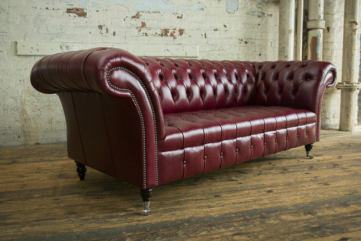JVmoebel 3-Sitzer Chesterfield Designer Big 3Sitzer Sofa Leder Luxus 100% Leder Sofort von JVmoebel