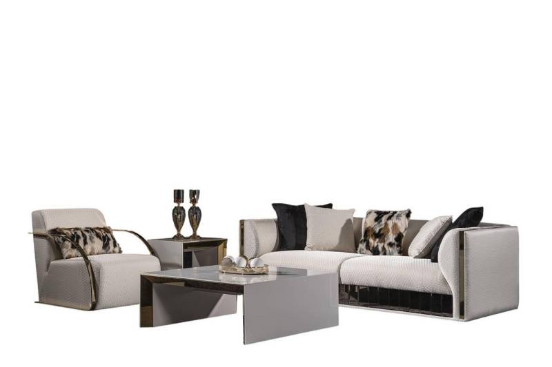 JVmoebel 3-Sitzer Modernes weißes Wohnzimmer Set aus Holz und Textil, 2 Teile, Made in Europe JVmoebel 3-Sitzer Modernes weißes Wohnzimmer Set aus Holz und Textil, 2 Teile, Made in Europe von JVmoebel