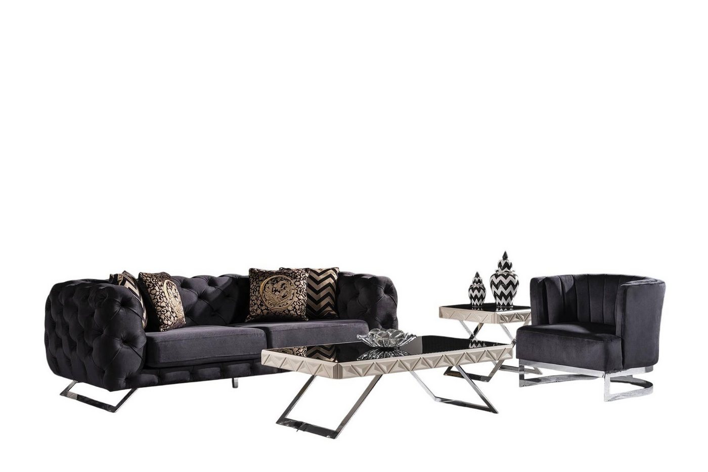 JVmoebel 3-Sitzer Schwarzes Holz-Textil 3-Sitzer Sofa modernes Design, 2 Teile, Made in Europe von JVmoebel