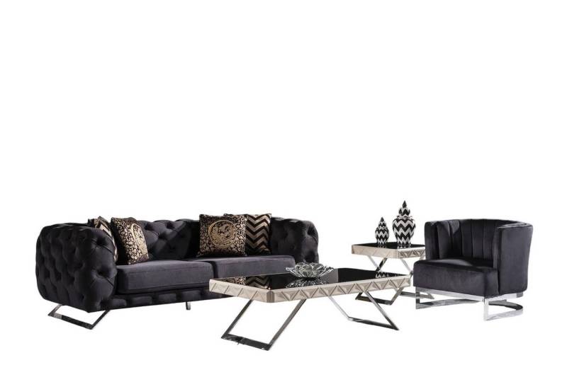 JVmoebel 3-Sitzer Schwarzes Holz-Textil 3-Sitzer Sofa modernes Design, 2 Teile, Made in Europe von JVmoebel