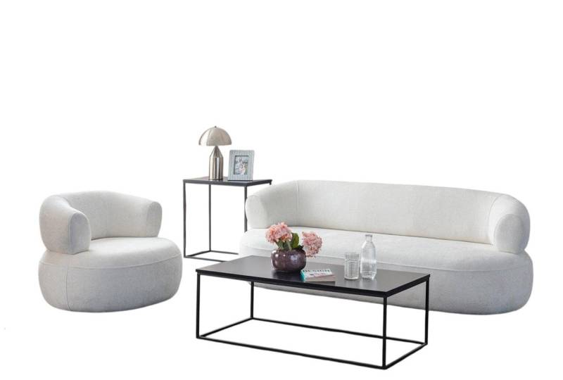 JVmoebel 3-Sitzer Trendiges weißes Sofa und Sessel aus Polyester-Stoff, 2 Teile, Made in Europe JVmoebel 3-Sitzer Trendiges weißes Sofa und Sessel aus Polyester-Stoff, 2 Teile, Made in Europe von JVmoebel