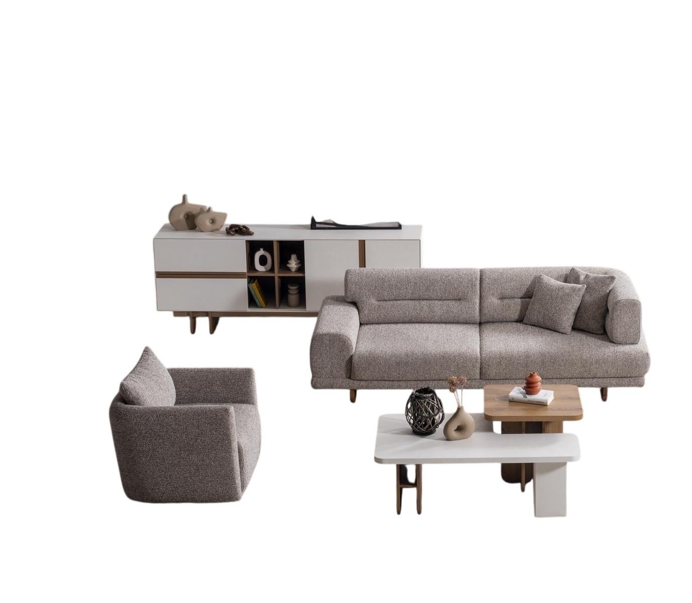 JVmoebel 3-Sitzer Wohnzimmer-Set in Grau – Komfortables Stoff-Design aus Polyester, 2 Teile, Made in Europe von JVmoebel