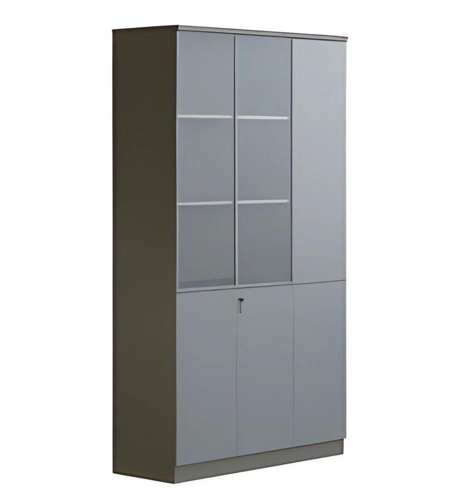 JVmoebel Aktenschrank Moderner Büroschrank Grau mit Glas Türen - abschließbar und geräumig Made in Europe von JVmoebel