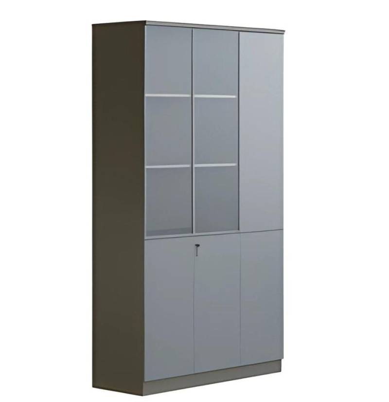 JVmoebel Aktenschrank Moderner Büroschrank Grau mit Glas Türen - abschließbar und geräumig Made in Europe von JVmoebel