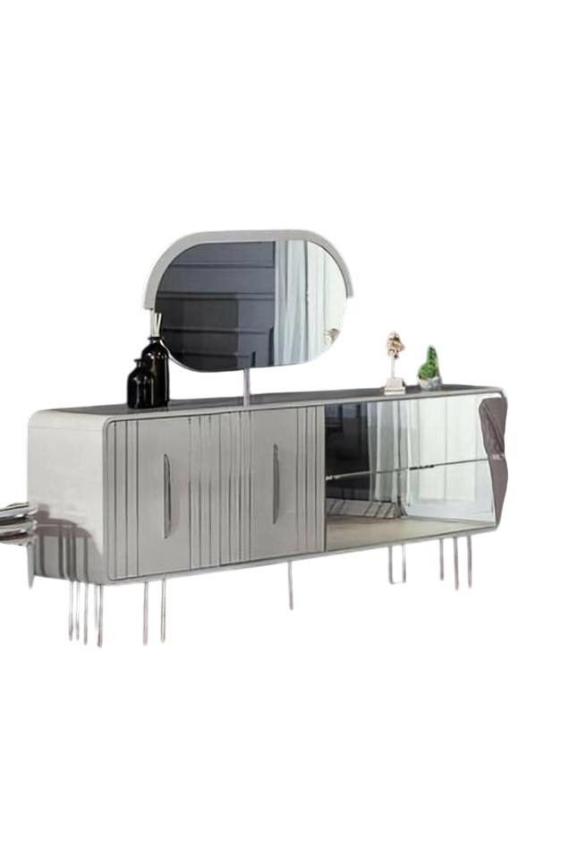 JVmoebel Anrichte Anrichte mit Spiegel in Weiß – Elegantes Holzsideboard Kommode (Anrichte mit Spiegel), Made in Europe von JVmoebel