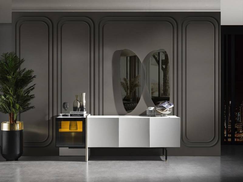 JVmoebel Anrichte Moderne Anrichte mit Spiegel - 2-teiliges Holz-Möbelset im Luxus-Stil (3 St), Made in Europa von JVmoebel
