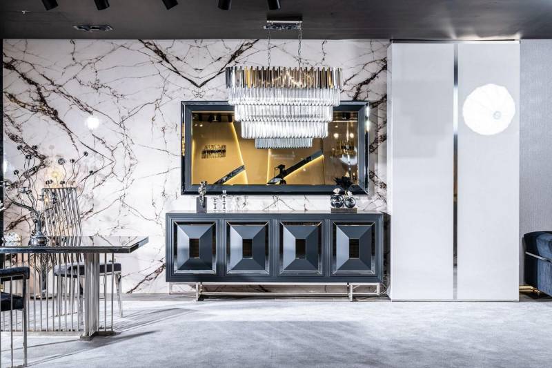 JVmoebel Anrichte Moderne Kommode aus Holz und Metall mit Chic-Spiegel für Wohnzimmer (2 St., Anrichte + Spiegel), Made in Europa von JVmoebel