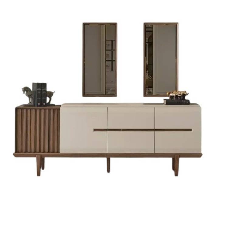 JVmoebel Sideboard Modernes Weißes Braunes Anrichte Luxe Holzmöbel Spiegel Esszimmer 2tlg (1 St., 2tlg Esszimmer Set (Anrichte + Spiegel), Made in Europa von JVmoebel