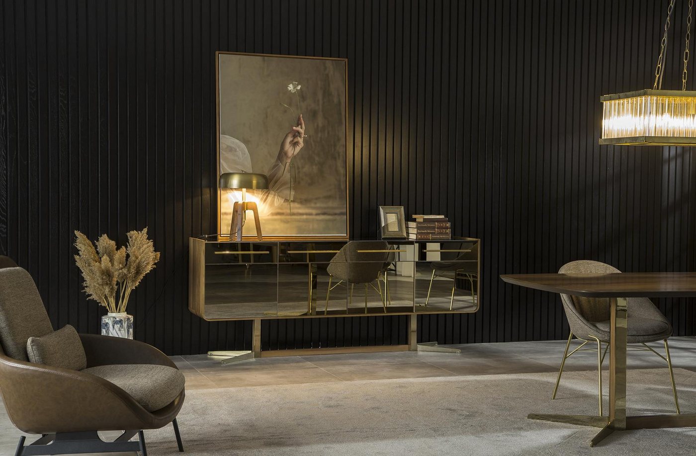 JVmoebel Kommode Sideboard Anrichte Konsole Spiegel Schrank Lowboard gespiegelt Fronten (1 St., 1x nur Anrichte), Made in Europa von JVmoebel