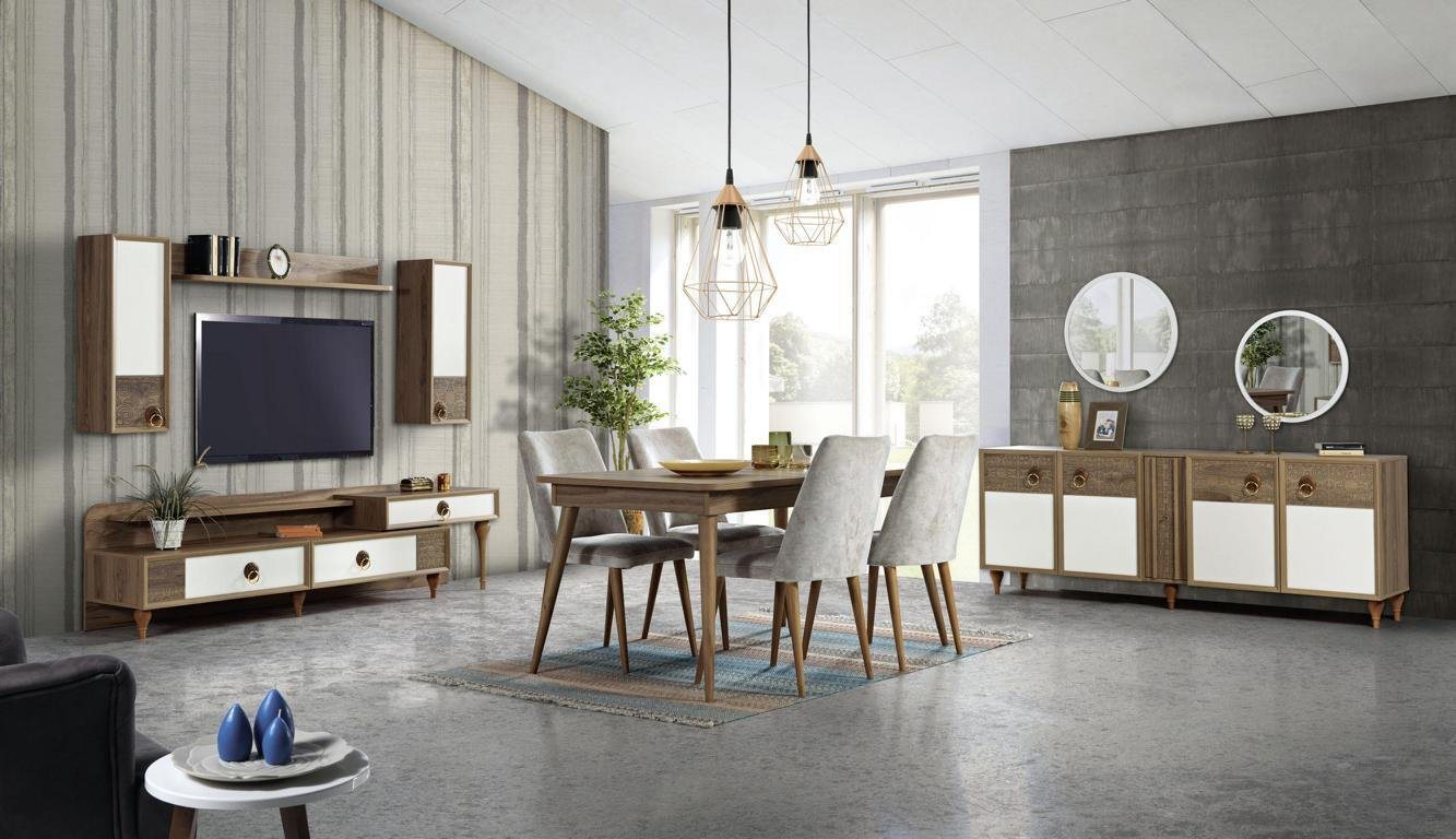 JVmoebel Anrichte Wohnzimmer Anrichte mit Spiegel Garnitur Holz Braun Neu Modern Luxus von JVmoebel