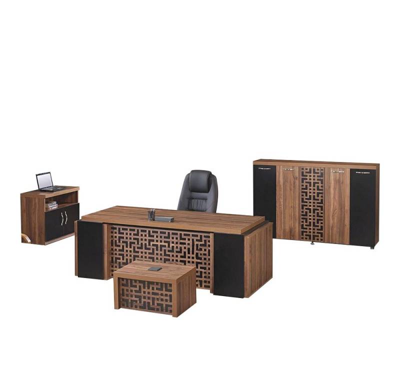 JVmoebel Büromöbel-Set Arbeitszimmermöbel Büro Schreibtisch Bürotisch Set 4tlg Holz Braun, (4-tlg., 1x Bürotisch + 1x Kommode + 1x Couchtisch + 1x Schrank ohne Sessel), Made in Europa von JVmoebel