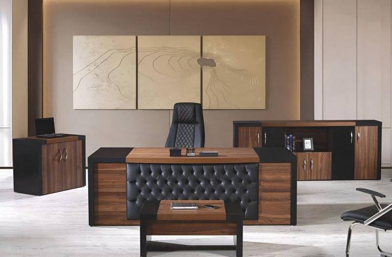 JVmoebel Büromöbel-Set Arbeitszimmermöbel Büro Schreibtisch Bürotisch Set 4tlg Holz Braun, (4-tlg., 1x Bürotisch + 1x Kommode + 1x Couchtisch + 1x Schrank ohne Sessel), Made in Europa von JVmoebel