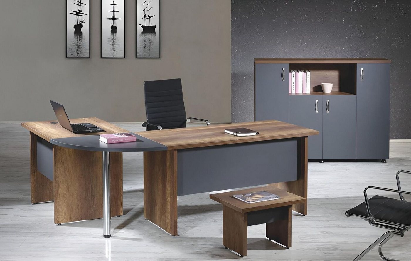 JVmoebel Arbeitstisch Büro Computermöbel Arbeitstisch Büromöbel Tisch 3tlg Holz Set Grau (3-St., 1x Bürotisch + 1x Couchtisch + 1x Schrank ohne Sessel), Made in Europa von JVmoebel